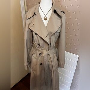 Vintage London Beige Classic Luxury Trench Coat Size 14R Double Breasted Belted